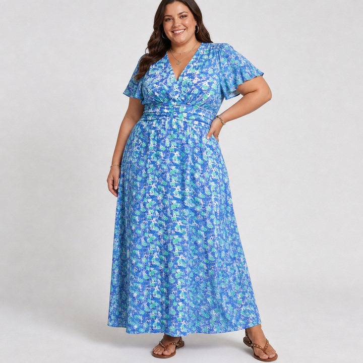Natalie Flattering Printed Maxi Dress, view 4 - Elena Harper