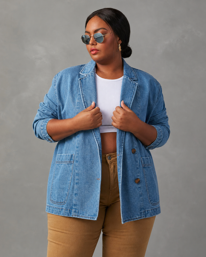 Alice Women's Denim Blazer with Tailored Shell Construction - Elena Harper