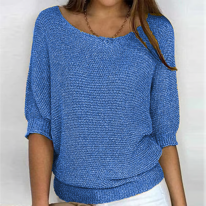 Marga Classic Sweater with Round Neck and 3/4 Sleeves, view 5 - Elena Harper
