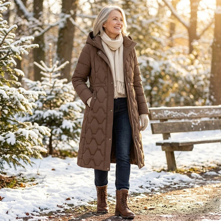 Branimira Long Down Coat with Hood, view 6 - Elena Harper