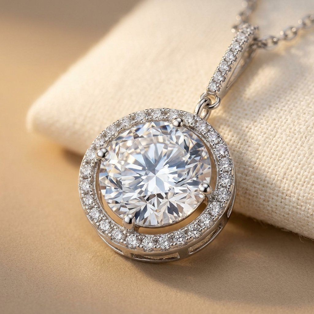 925 Sterling Silver Elegant Solitaire Moissanite Necklace In Plated wi Necklace - Elena Harper