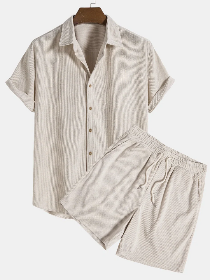 Summer Set with Ribbed Shirt and Shorts for Men