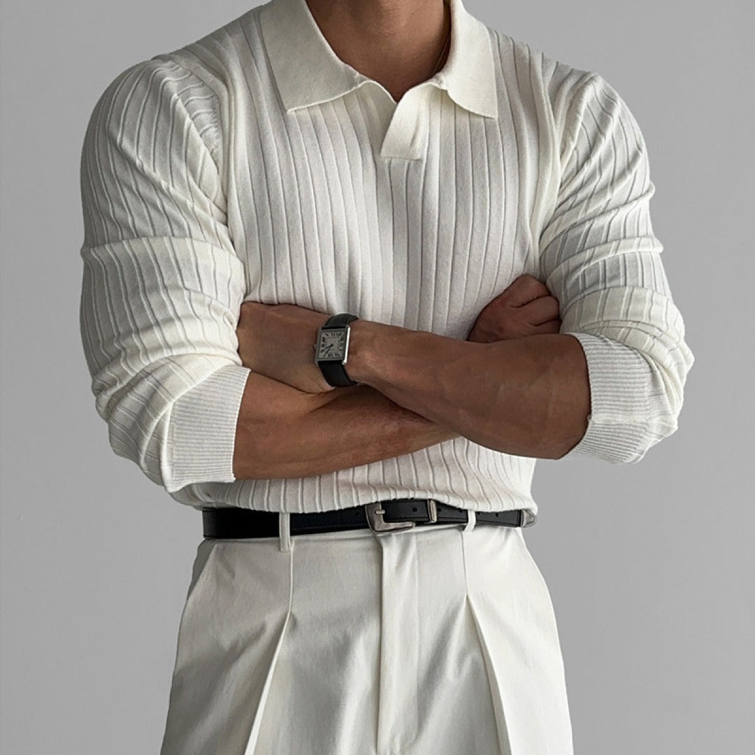 Men's Ribbed Knit Polo Neck Fitted Sweater - Bruno