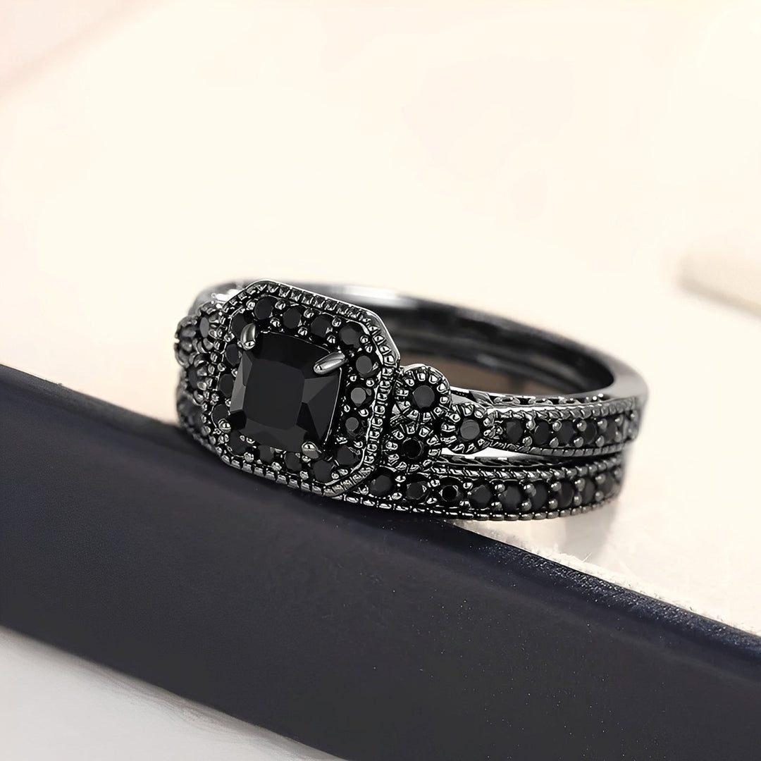 Adrian Vintage Ring Set in Black, view 7 - Elena Harper