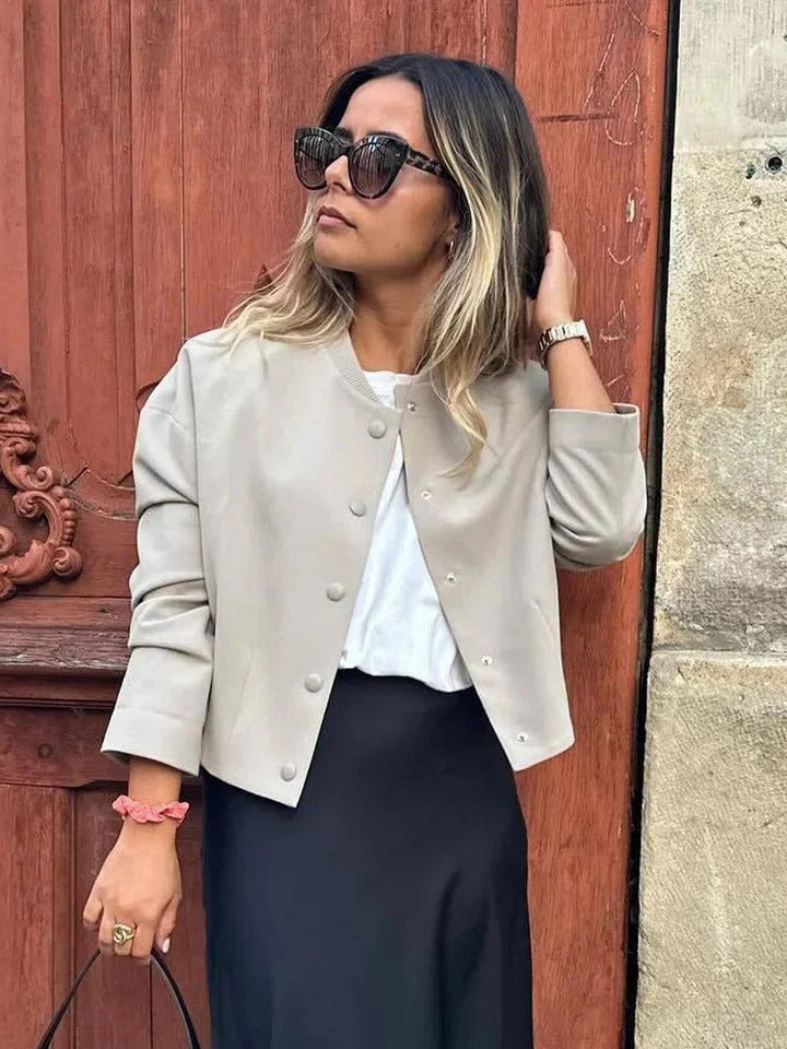Short Intermediate Jacket in Bomber Style with Button Closure for Women