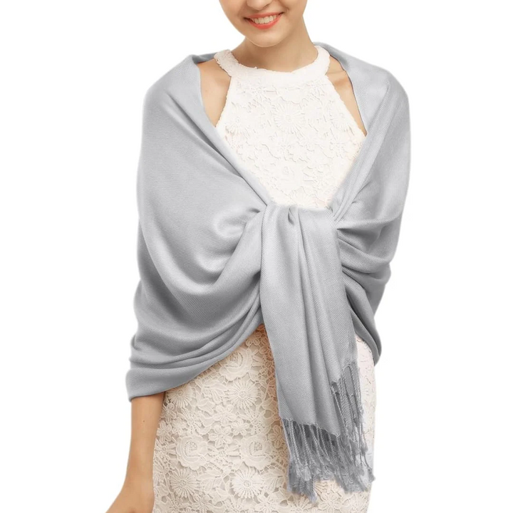 Solid Wool Scarf with Fringes for Women