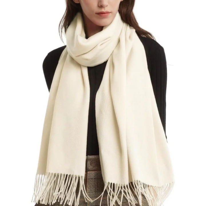 Solid Wool Scarf with Fringes for Women