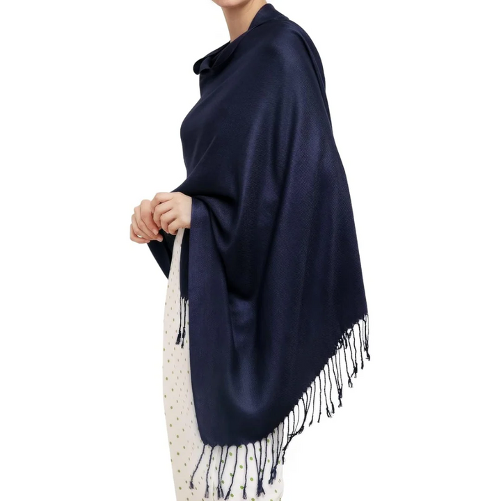 Solid Wool Scarf with Fringes for Women