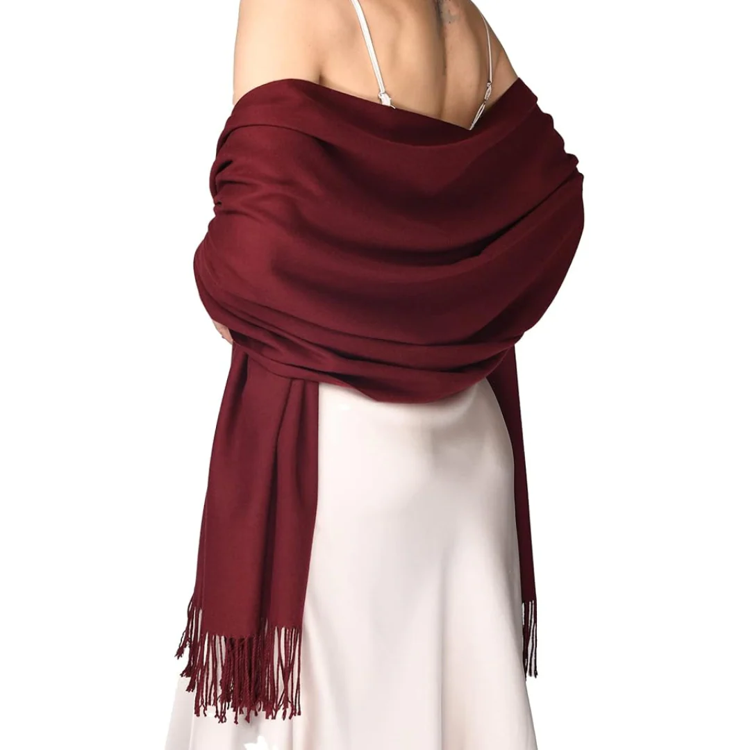 Solid Wool Scarf with Fringes for Women