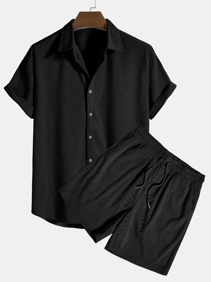 Summer Set with Ribbed Shirt and Shorts for Men