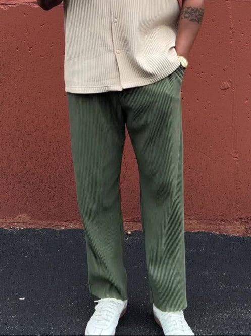 Men's Straight Ribbed Mid-Rise Pants - Hugo
