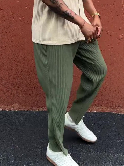 Men's Straight Ribbed Mid-Rise Pants - Hugo