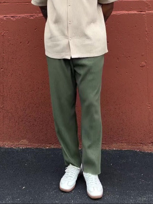 Men's Straight Ribbed Mid-Rise Pants - Hugo