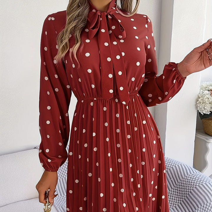 Satin Midi Dress for Women with Polka Dots - Cécile