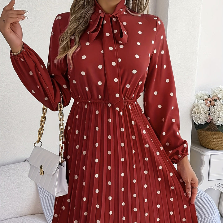 Satin Midi Dress for Women with Polka Dots - Cécile