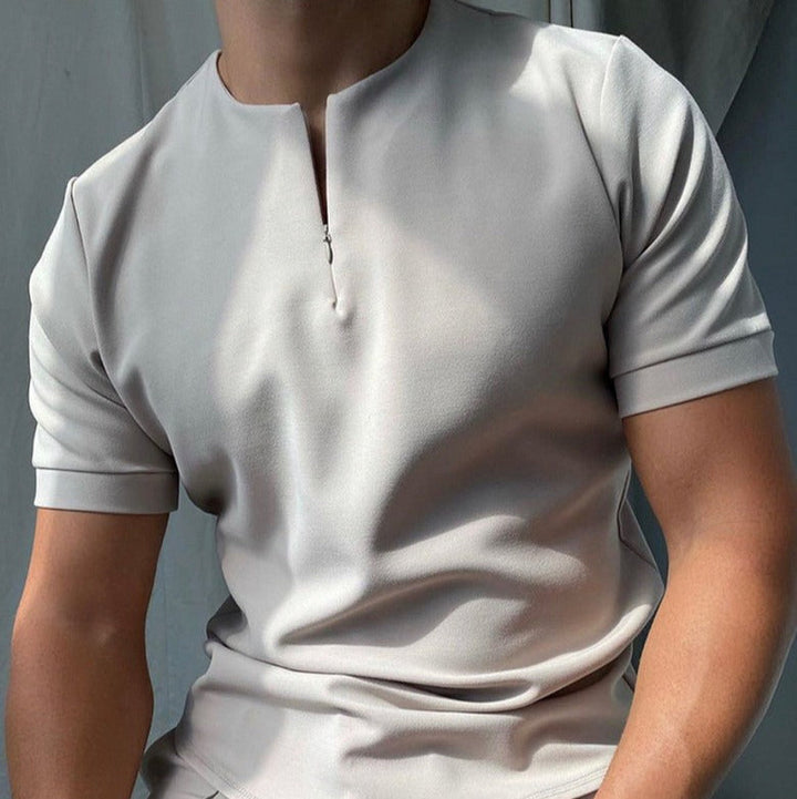 Men's Short Sleeve T-Shirt with Zipper Round Neck - Elliot