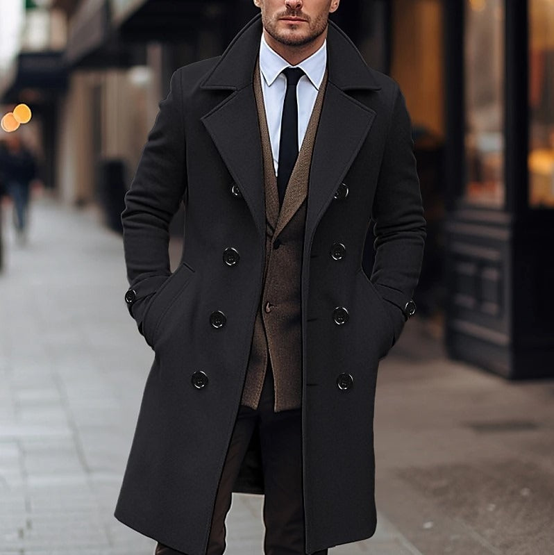 Elegant Men's Wool Double-Breasted Overcoat - Russell