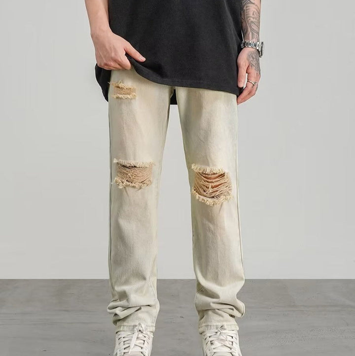 Men's Ripped Jeans Distressed Denim Straight Cut - Gael