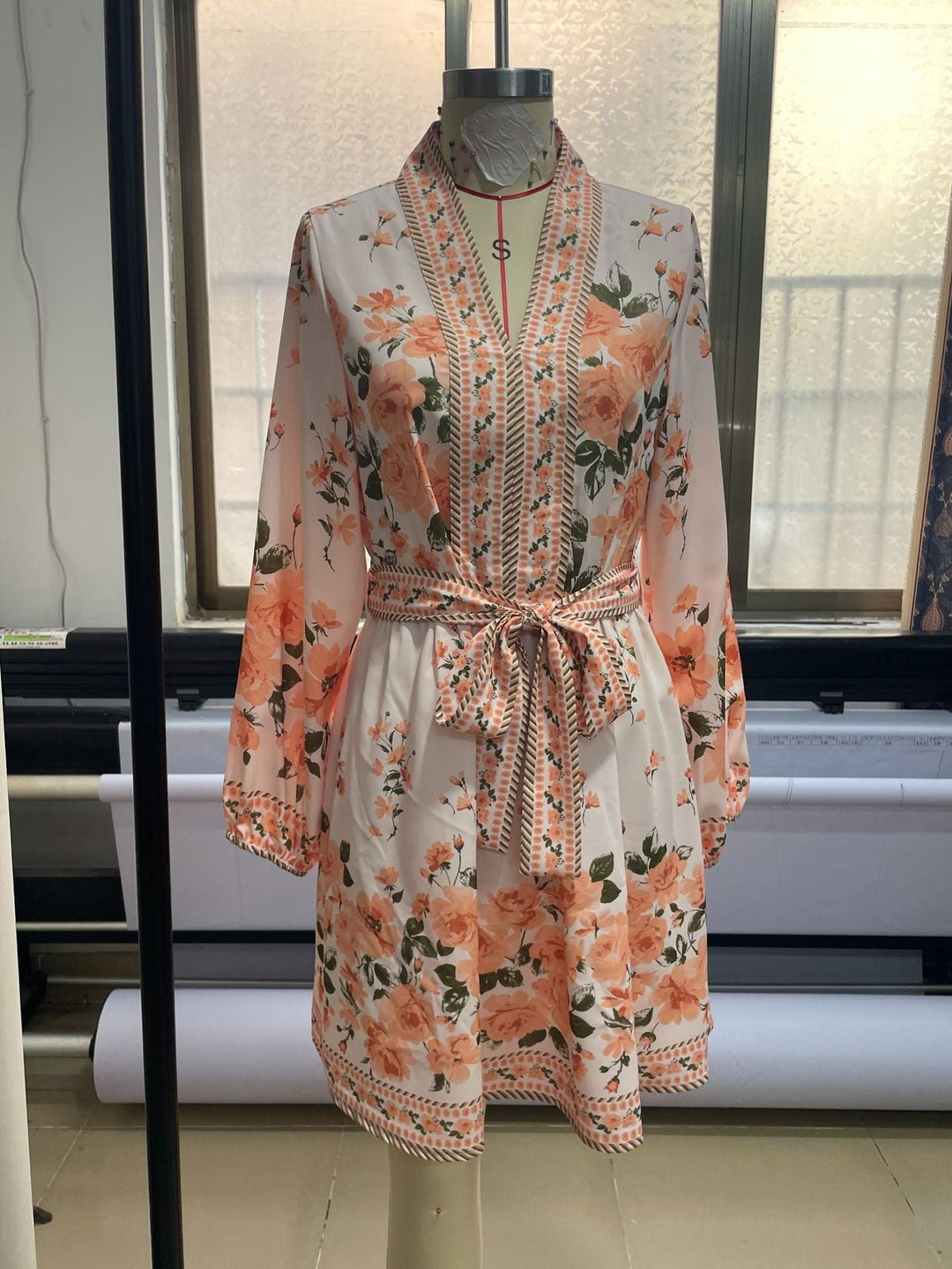 Bohemian Floral Short Dress for Women with Belt Elvire, view 4 - Elena Harper