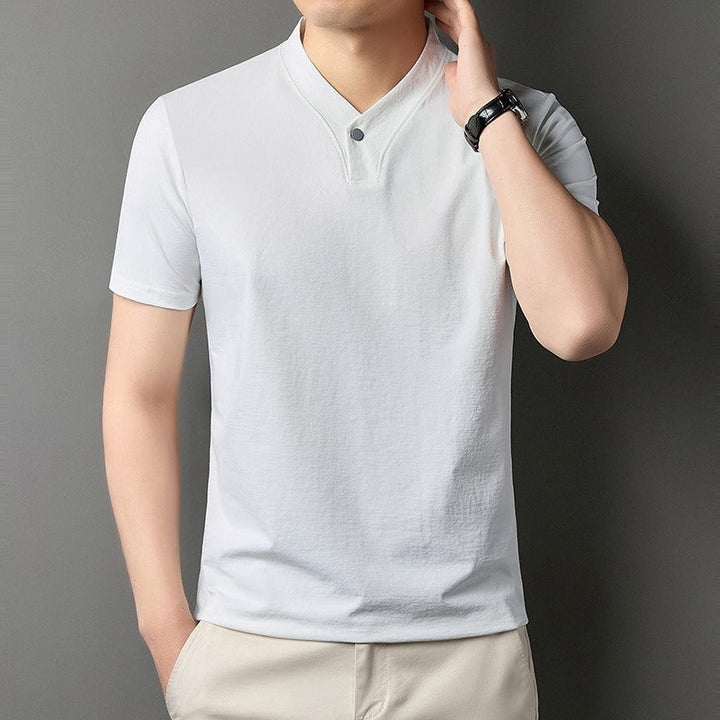 Men's Stretch Cotton Mao Collar T-Shirt - Adrien