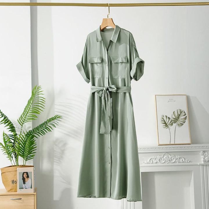 Satin Midi Dress for Women with Belt - Gabriela