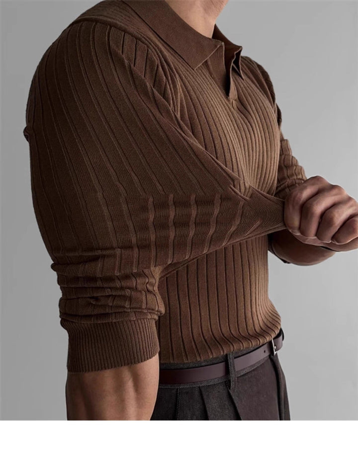 Men's Ribbed Knit Polo Neck Fitted Sweater - Bruno
