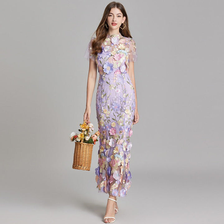 Embroidered Floral Long Dress for Women - Fiorella
