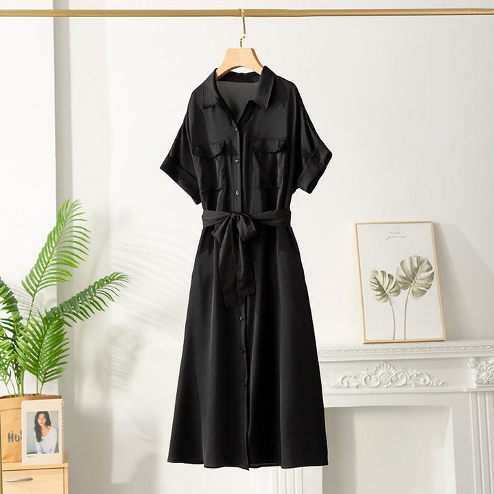Satin Midi Dress for Women with Belt - Gabriela