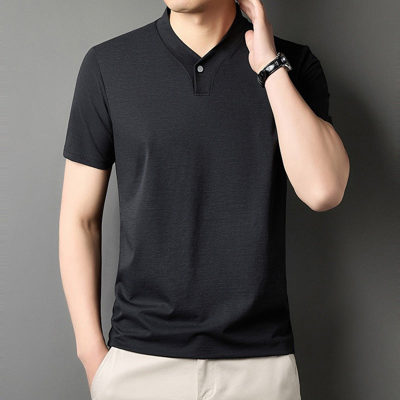 Men's Stretch Cotton Mao Collar T-Shirt - Adrien