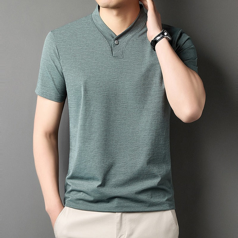 Men's Stretch Cotton Mao Collar T-Shirt - Adrien