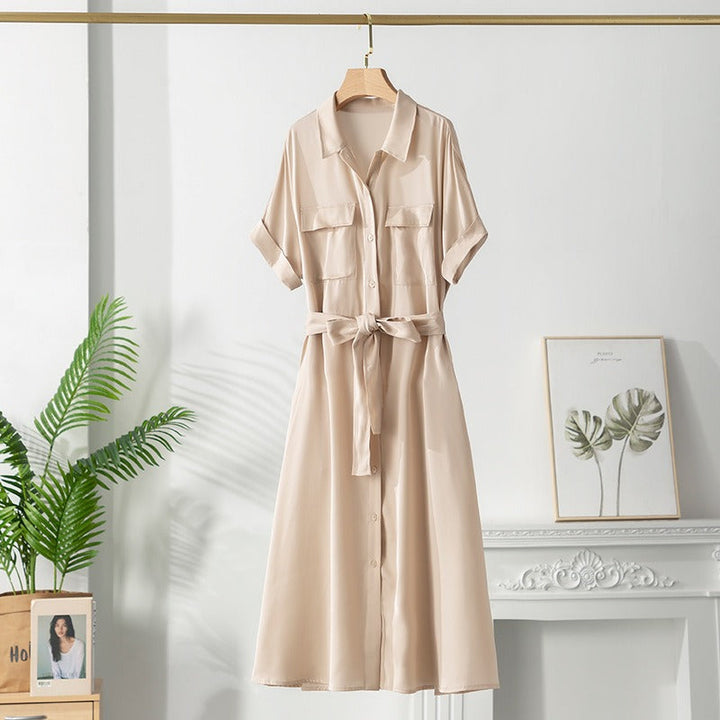 Satin Midi Dress for Women with Belt - Gabriela