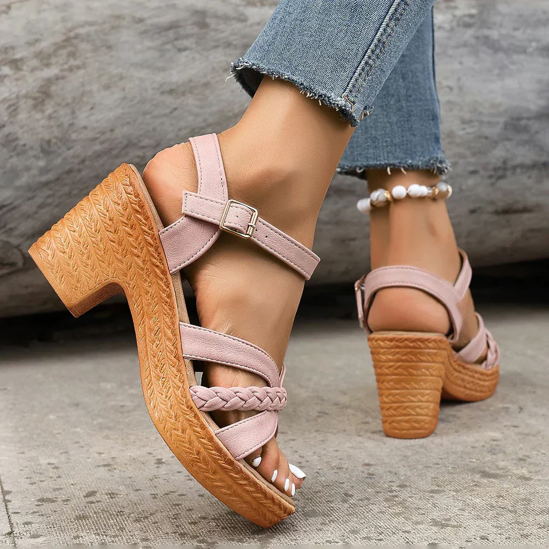 Sandals with Block Heel and Woven Straps for Women