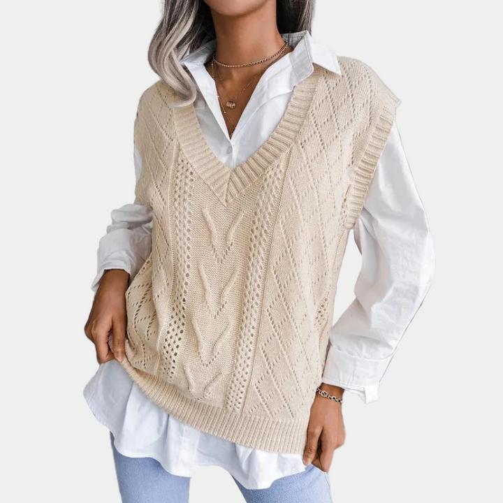 Cable Knit V-Neck Vest for Women
