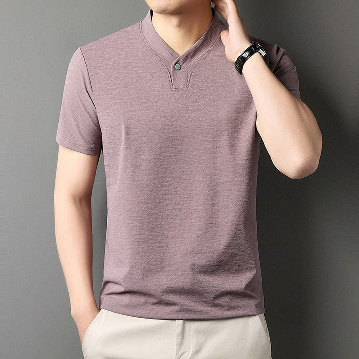 Men's Stretch Cotton Mao Collar T-Shirt - Adrien