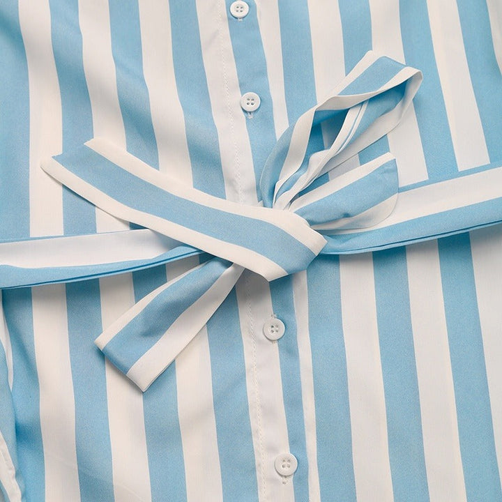 Women's Long Sleeve Striped Blouse with Belt Marieke, view 6 - Elena Harper