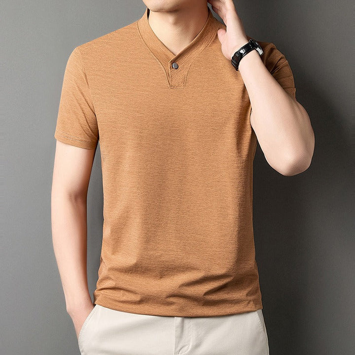 Men's Stretch Cotton Mao Collar T-Shirt - Adrien