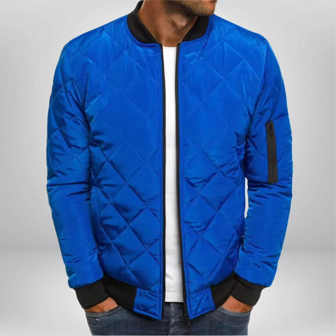 Quilted Mid Jacket with Check Pattern for Men