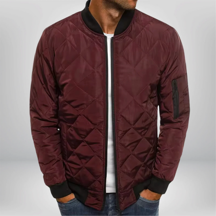 Quilted Mid Jacket with Check Pattern for Men
