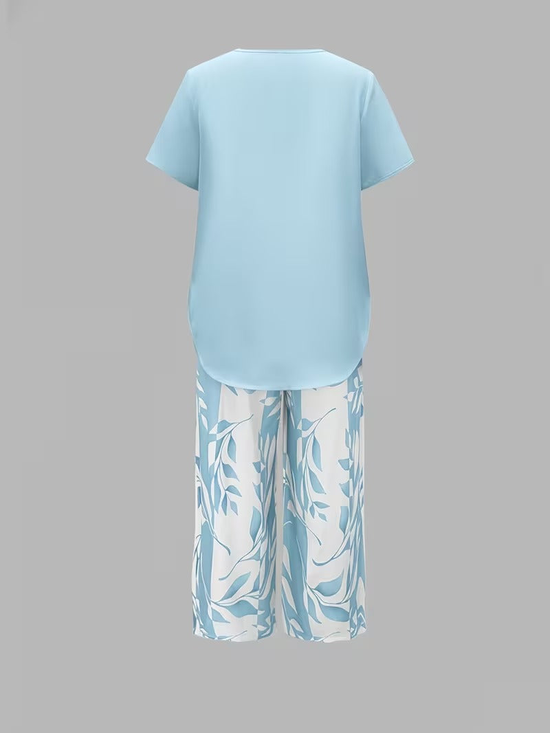 Avy™ | Casual Leaf Print Two-Piece Set