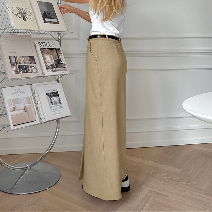 High-waisted long skirt for women with front slit - Julieta
