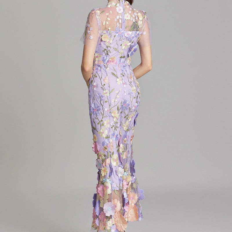 Embroidered Floral Long Dress for Women - Fiorella