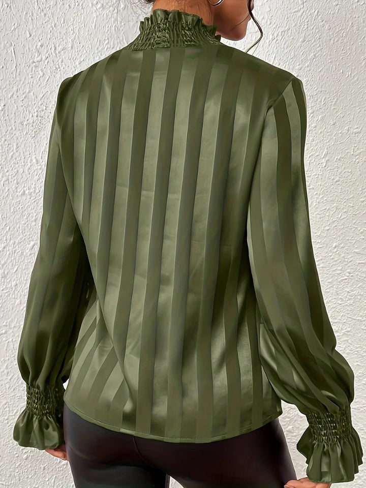 Striped Satin Blouse with High Neck for Women