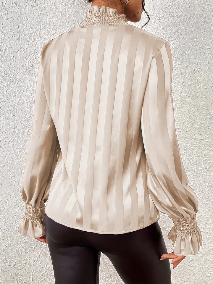 Striped Satin Blouse with High Neck for Women