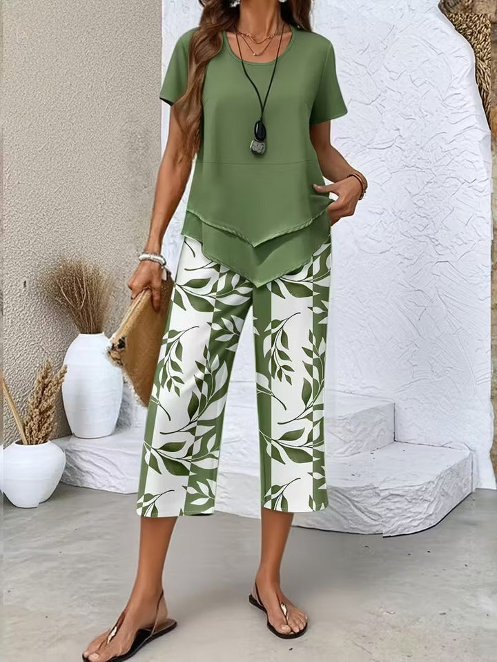 Avy™ | Casual Leaf Print Two-Piece Set