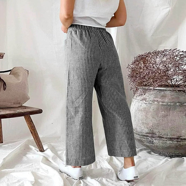 Striped Linen Trousers with Pockets for Women