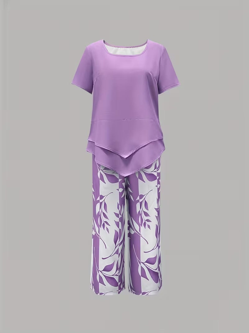 Avy™ | Casual Leaf Print Two-Piece Set