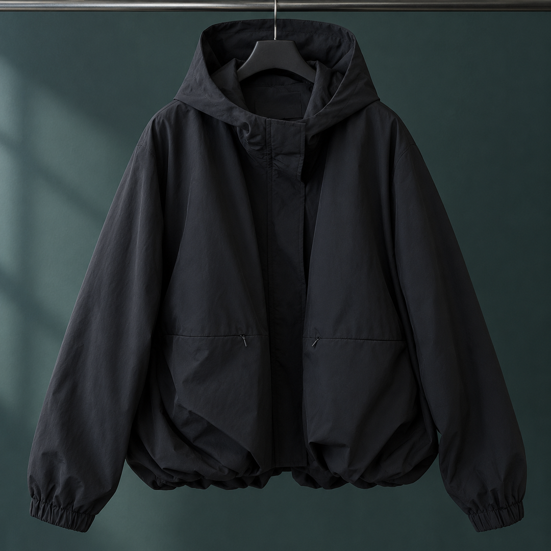 Women's Oversized Hooded Zip-Up Jacket with Gathered Hem Truro - Elena Harper