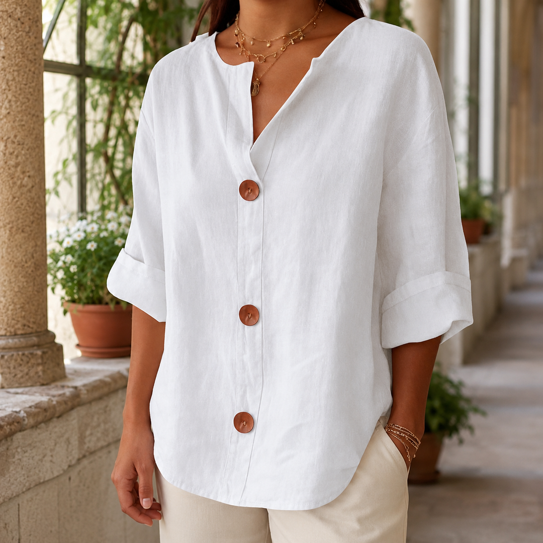 Women's Relaxed V-Neck Three-Quarter Sleeve Shirt – Valencia