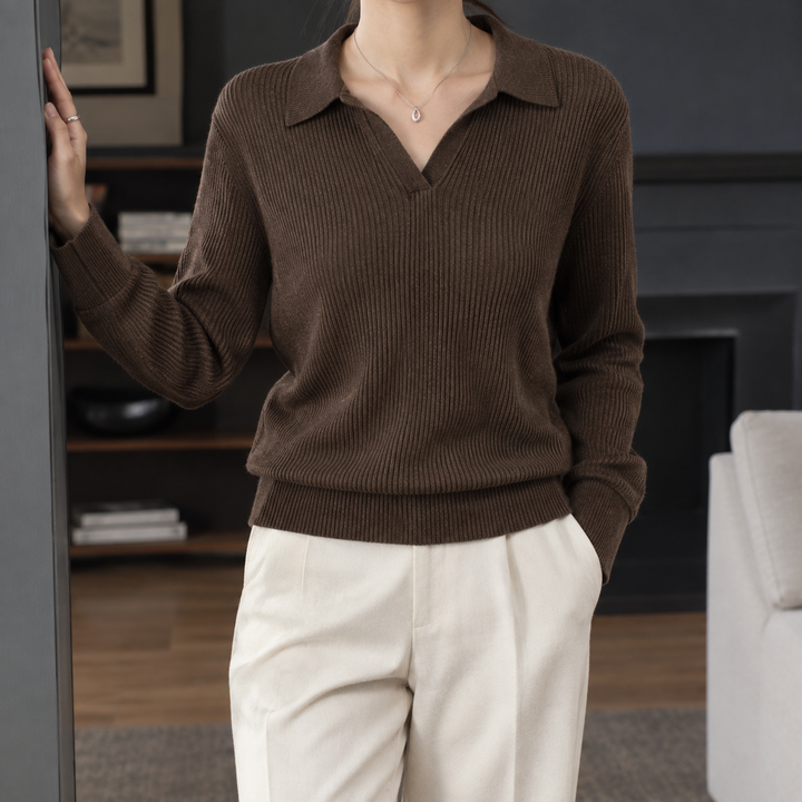 Women's Ribbed Knit Polo Collar Jumper – Janet