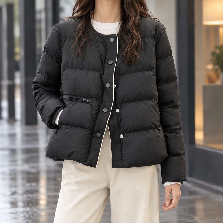 Women's Collarless Quilted Down Jacket with Contrast Piping – Sedbergh